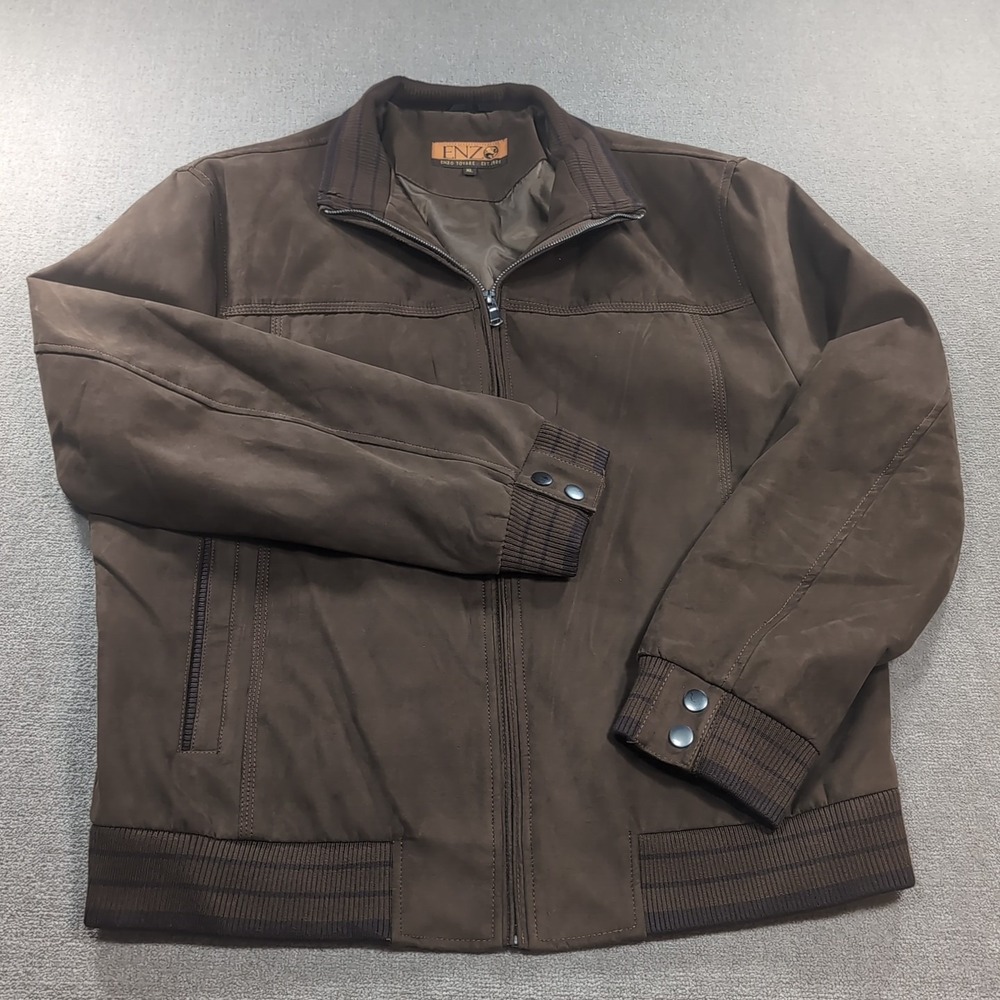 ENZO Tovare Jacket Mens Extra Large Brown XL Quilt Lined‎ Full Zip Coat